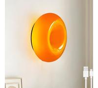 Lampada da parete a forma di ciambella arancione LED Lampada da parete a batteria ricaricabile USB senza connessione elettrica Lampada da parete dimmerabile touch Lampada a ciambella Lampada da