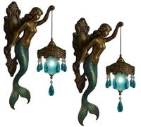 Lampada Da Parete A Forma Di Sirena, Vintage, A Tema Oceano, Luce Notturna, Lanterna In Cristallo Satinato Da 8 Pollici, Applique Da Parete Retrò A Forma Di Sirena(2pcs)