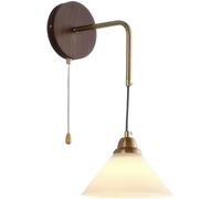 Lampada da Parete a Imbuto Vintage in Vetro Bianco Latte con Testa e Asta in Metallo Moderno, Base in Legno, Altezza Regolabile, Applique da Parete per Isola Cucina, Comodino, Sala da Pranzo, Cor