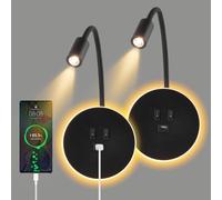 Lampada da Parete a LED 2pcs, Lampada da Parete a LED Lampada a Collo di Cigno Flessibile con Porta di Ricarica USB E Interruttore, Applique da Parete per Corridoio(Luce Calda 3w + 9w) (nero)