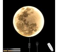 Lampada da parete a LED a forma di luna con telecomando Lampada da parete rotonda dimmerabile a forma di luna con interruttore e spina per cavo Applique da parete Illuminazione decorativa per interni