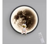 Lampada da Parete A LED Camera dei Bambini Moon Astronaut Lampada da Parete Lampada da Letto Ragazzo Ragazza Decorazione Dimmerabile con Telecomando Lampada da Comodino Rotonda con Stam, Black
