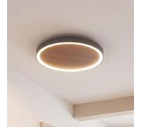 Lampada da parete a LED in legno e alluminio naturale nero per soggiorno corridoio camera da letto Ø 50 cm rotonda 3500 K bianco caldo antiabbagliante applique accogliente dimmerabile TONGSTEL