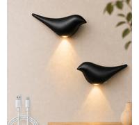 Lampada da parete a LED per interni con sensore di movimento, senza fili, design con uccelli, 2 pezzi, batteria da 1200 mAh, 3 colori, dimmerabile, USB, lampada da parete magnetica, senza fori, per