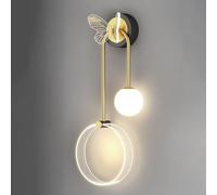 Lampada da Parete a LED per Interni Rotonda con Sfere, Paralume in Vetro, Applique da Parete a 2 Fiamme, Design a Farfalla, Lampada da Soggiorno, Applique in Metallo Vintage per Camera da Letto,
