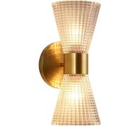 Lampada da parete a LED postmoderna, applique con paralume in vetro testurizzato per camera da letto, corpo interamente in rame, elegante illuminazione da comodino, arredamento contemporaneo per la c