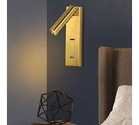 Lampada da Parete a Led Regolabile per Comodino con Interruttore, Applique da Parete per Testiera con Porta Di Ricarica Usb, Faretti Moderni per Camera da Letto, Soggiorno, Ufficio/Oro-4000K/Oro 4000