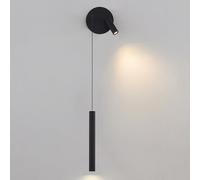 Lampada da Parete a Tubo Lungo, Lampada da Parete Moderna a LED con Piccolo Faretto Girevole e Orientabile, Lampade da Lettura da Comodino Nere, Applique da Parete con Flauto in Metallo per Camera da