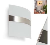 Lampada da parete Avellino, lampada da parete in vetro/metallo in acciaio spazzolato, spot da parete con effetto up&down, 1 luce, 1 x E27, faretto da parete con effetto luce, senza lampadina/e