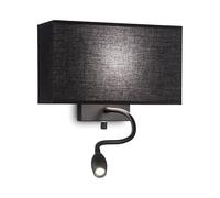 Applique Moderna Hotel Metallo Nero 2 Luci E27+Led 1,5W