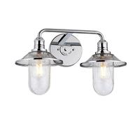 Lampada da Parete Bagno Cromo B: 48,3 CM IP44 Metallo Vetro 2x E27 Luce Stanza