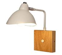 Lampada da Parete Base in Legno Lampada da Parete Orientabile Girevole E27 con Interruttore Faretto Lampada da Comodino Paralume Rotondo in Ferro Bianco per Soggiorno Camera da Letto Loft Scala