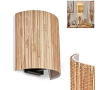 Lampada da parete Bongal, lampada dal design boho in metallo/erba marina in nero/natura, spot da parete con paralume rotondo in erba marina, effetto up&down sulla parete, 1 luce, senza lampadina/e