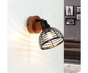 Lampada da parete con braccio dal design retrò Faretto Spot regolabile in legno e metallo E14 ideale per camera da letto, soggiorno