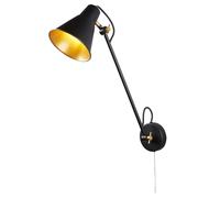Lampada Da Parete Con Interruttore H: Max. 39 Cm Nera Oro Regolabile