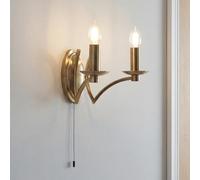Lampada da parete con interruttore in ottone antico L: 32,5 cm metallo 2 luci E14 applique moderna soggiorno corridoio