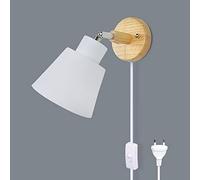 Lampada Da Parete Con Presa Per Interruttore Lampada Da Comodino Macaron Retrò Moderna Legno Moderne Lampada A Muro Orientabile E27 Luce Da Camera Da Letto Soggiorno (Bianco 2)