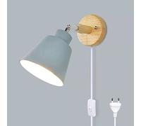 Lampada Da Parete Con Presa Per Interruttore Lampada Da Comodino Macaron Retrò Moderna Legno Moderne Lampada A Muro Orientabile E27 Luce Da Camera Da Letto Soggiorno (Cenere 2)