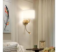 Lampada da Parete con Pulsante e Porta di Ricarica USB, Applique da Parete, Lettura, Rotazione di 360°, per Camera da Letto, Soggiorno, Studio (Oro, Chiaro)