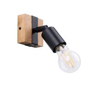 Lampada da parete con riflettore nero con elementi in legno per lettura ZUCA 1xE