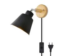 Lampada da parete con spina Macaron Lampada da parete con interruttore E27 Lampada da comodino in legno per soggiorno e camera da letto Lampada da parete con spina regolabile 110/220v(Black Plug)