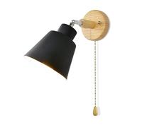 Lampada da parete con spina Macaron Lampada da parete con interruttore E27 Lampada da comodino in legno per soggiorno e camera da letto Lampada da parete con spina regolabile 110/220v (Black)