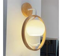 Lampada da Parete Creativa in Resina con Paralume in Vetro Bianco Latte, Moderna Lampada da Parete in Legno a Forma di Anello, Applique da Parete per Interni, Applique in Legno massello cablate n