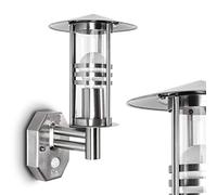 Lampada da parete da esterno Forli con rilevatore di movimento, lampada da parete moderna in acciaio inox e vetro trasparente, con attacco E27, per terrazza/giardino/giardino, senza lampadina/e