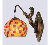 Lampada Da Parete Decorativa Con Scultura, Paralume In Mosaico Di Vetro Fatto A Mano, Lampada Da Parete Vintage Con Sirena Mediterranea, Adatta Per Hotel, Ristoranti, Balconi E Camere Da Letto(B)