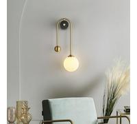 Lampada da Parete Dorata Doppia Sfera metà del Secolo Moderno Finitura in Metallo Applique con Paralume in Vetro Latte Lampada da Parete Lineare A Forma di U per Soggiorno Camera da Le, Gold