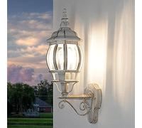 Lampada da parete esterna Brest a forma di lanterna con braccio bianco oro stile rustico retrò E27 IP44 ideale per giardino, terrazzo, cortile