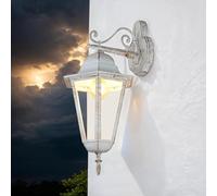 Lampada da parete esterna rustica, altezza 50,5 cm, IP44, bianco oro, vetro, alluminio, E27, lampada da parete esterna, lanterna, lampada da giardino, cortile