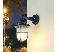 Lampada da Parete Esternaa IP64 E27 Blu Vetro Ottone Maritim Giardino Santorini