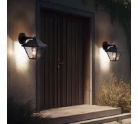 V-TAC Lampada da Parete Esterna Lanterna Hof E27 Vetro Chiaro Alluminio Nero 2x