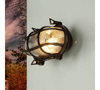 Lampada da Parete Esternaa Maritim Ottone Vetro Strutturato Nero Antico B:21 CM