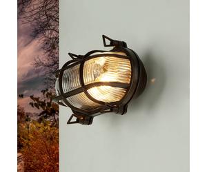 Lampada da Parete Esternaa Maritim Ottone Vetro Strutturato Nero Antico B:21 CM
