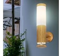 Lampada da Parete Esterno Giardino Fiaccola Simil Legno Acciaio Inox E27 H 35 CM [EEK: Non valutato]