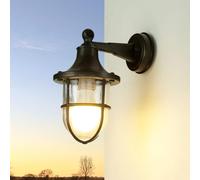 Lampada da Parete Esterno IP64 Nero Antico E27 Vetro Ottone Maritim Esterni Casa