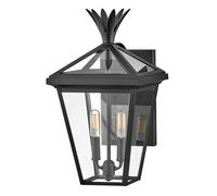 Lampada Da Parete Esterno Nera IP44 2x E14 H: 46 Cm Vintage Vetro Alluminio