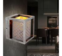 Lampada da parete Faretto decorativo punzonato quadrato tessuto antico grigio H 20 cm