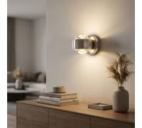 Lampada da parete Faretto Up & Down Lampada da parete Spotlight globo di vetro trasparente, argento, 2x LED 3W 320Lm bianco caldo, LxP 7,5x10cm, set di 2