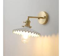 Lampada da Parete Giapponese E27 a 1 Luce, Paralume in Ceramica Bianca, Applique Regolabile in Ottspazzolato,Da Parete per Studio e Lettura, Illuminaziinterna per Camera da Letto, Comodini,Dari a Led/