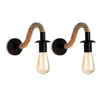 Lampada da parete in corda di canapa, stile industriale vintage rustico | Applique a collo d'oca retrò E27 Apparecchio di illuminazione Luci rustiche in ferro per interni Corridoio Loft Ristorante Sc