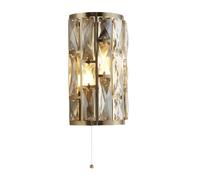 Lampada Da Parete In Cristallo Con Interruttore H: 27 Cm In Ottone Crema 2x E14