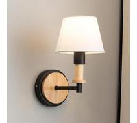 Lampada da Parete in Legno, Applique da Parete per Interni di metà secolo con Paralume in Tessuto di Lino, Lampada da Lettura da Comodino E14, Lampada da Parete cilindrica Decorativa per Cam