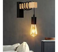 Lampada da Parete in Legno, Applique Interno, Lunghezza del Cavo Regolabile, Attacco E27, Design Vintage Industriale, Retrò, Per Corridoio, Casa, Bar, Caffetteria, Camera, Soggiorno, Senza lampadina