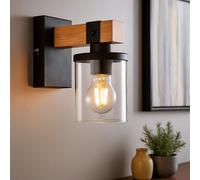 Lampada Da Parete In Legno Lampada Da Camera In Vetro Fumè 1 Fiamma Nera [EEK: Inaditato]