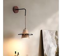 Lampada da parete in marmo per interni E27, lampada da parete vintage in legno con paralume in travertino giallo naturale, luce calda lampada da comodino, lampada retrò Wabi-Sabi per camera da letto,B