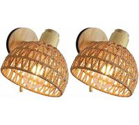 Lampada da Parete in Rattan Naturale con Interruttore, Applique da Comodino Pieghevole, Paralume in Vimini Intrecciato A Mano, Lanterna da Parete, Angolo Regolabile, Attacco E27, Illum, 2-Pack