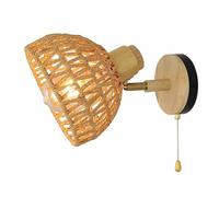 Lampada da Parete in Rattan Naturale con Interruttore, Lampada da Parete Pieghevole sul Comodino, Paralume in Vimini Intrecciato a Mano, Lanterna da Parete con Angolo Regolabile E27, Illuminazione d